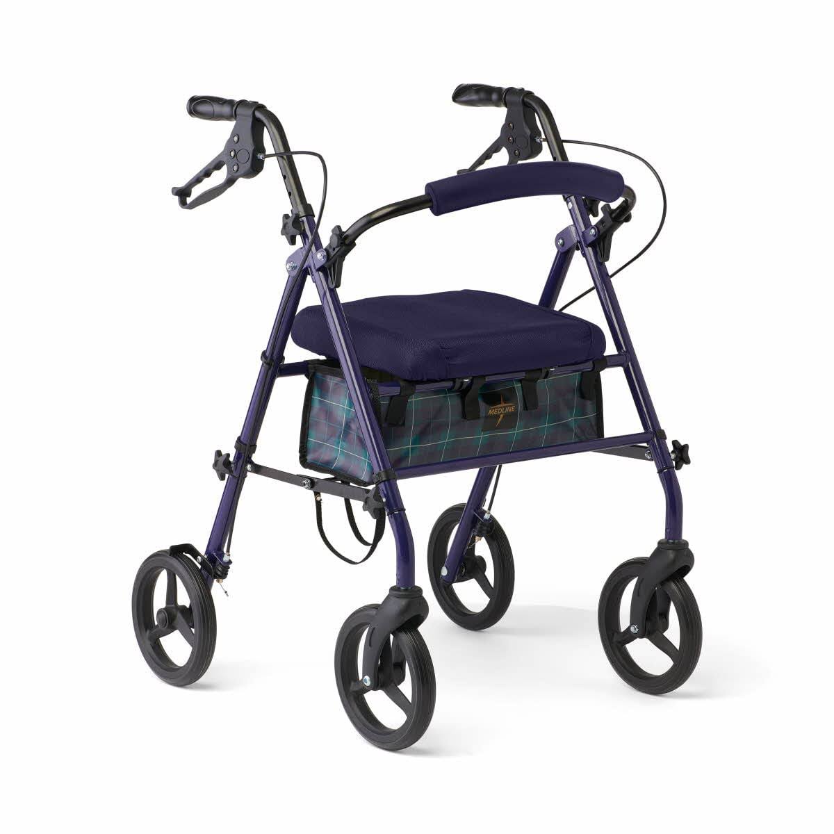 Medline Folding Steel Rollator with Microban Protection & 8 Wheels