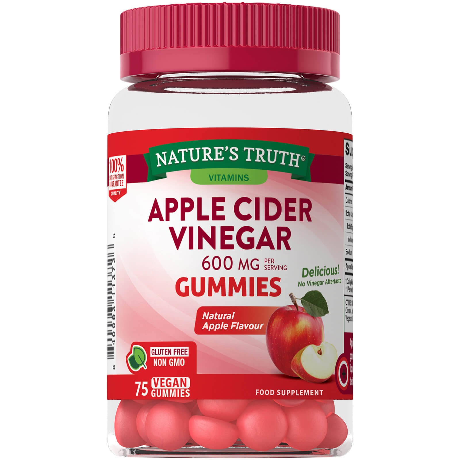 Nature's Truth Apple Cider Vinegar 600mg Vegan Gummies, 75 Count