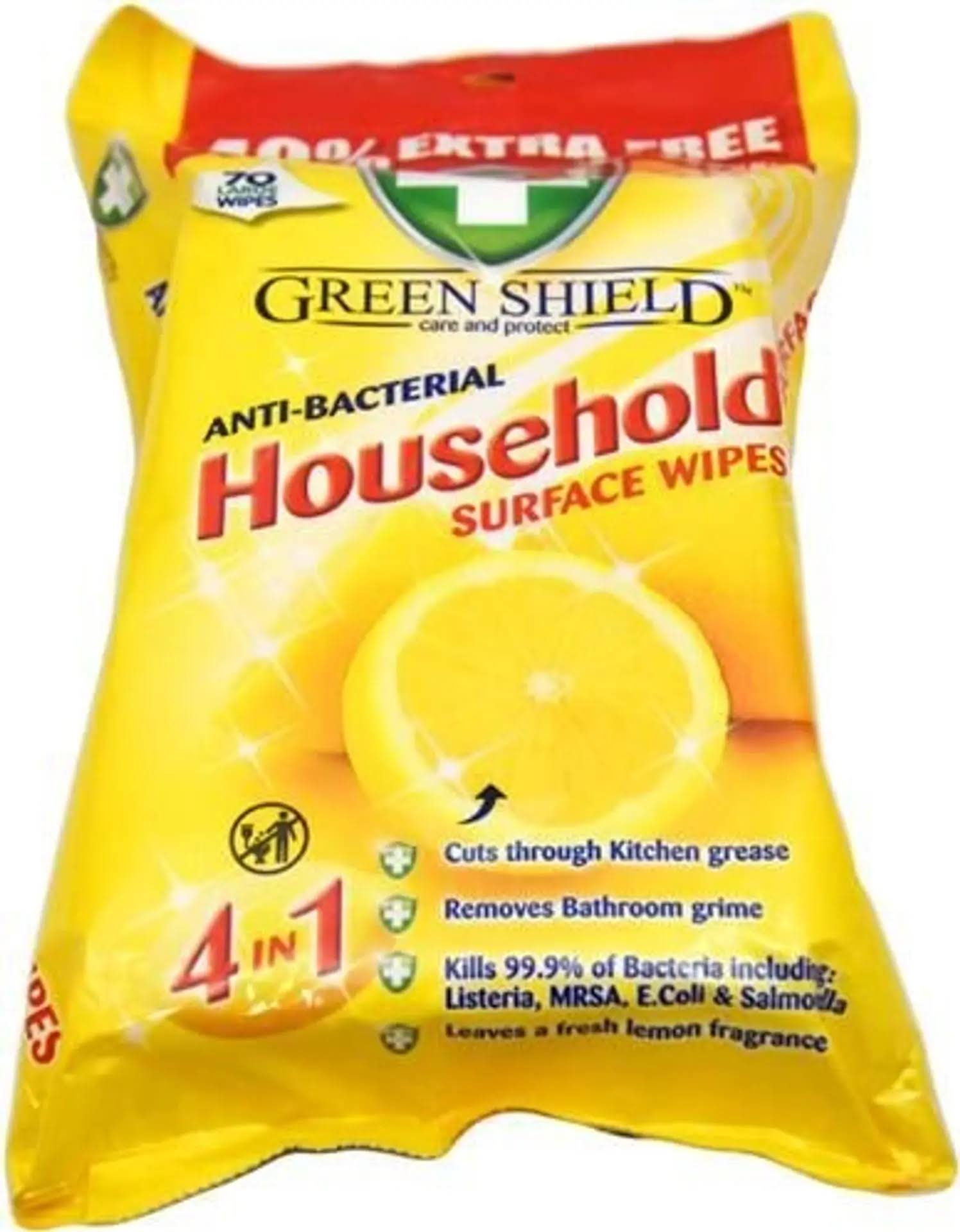 Green Shield 4 in 1 Anti-Bacterial Household Surface Wipes - 70pcs, XLarge