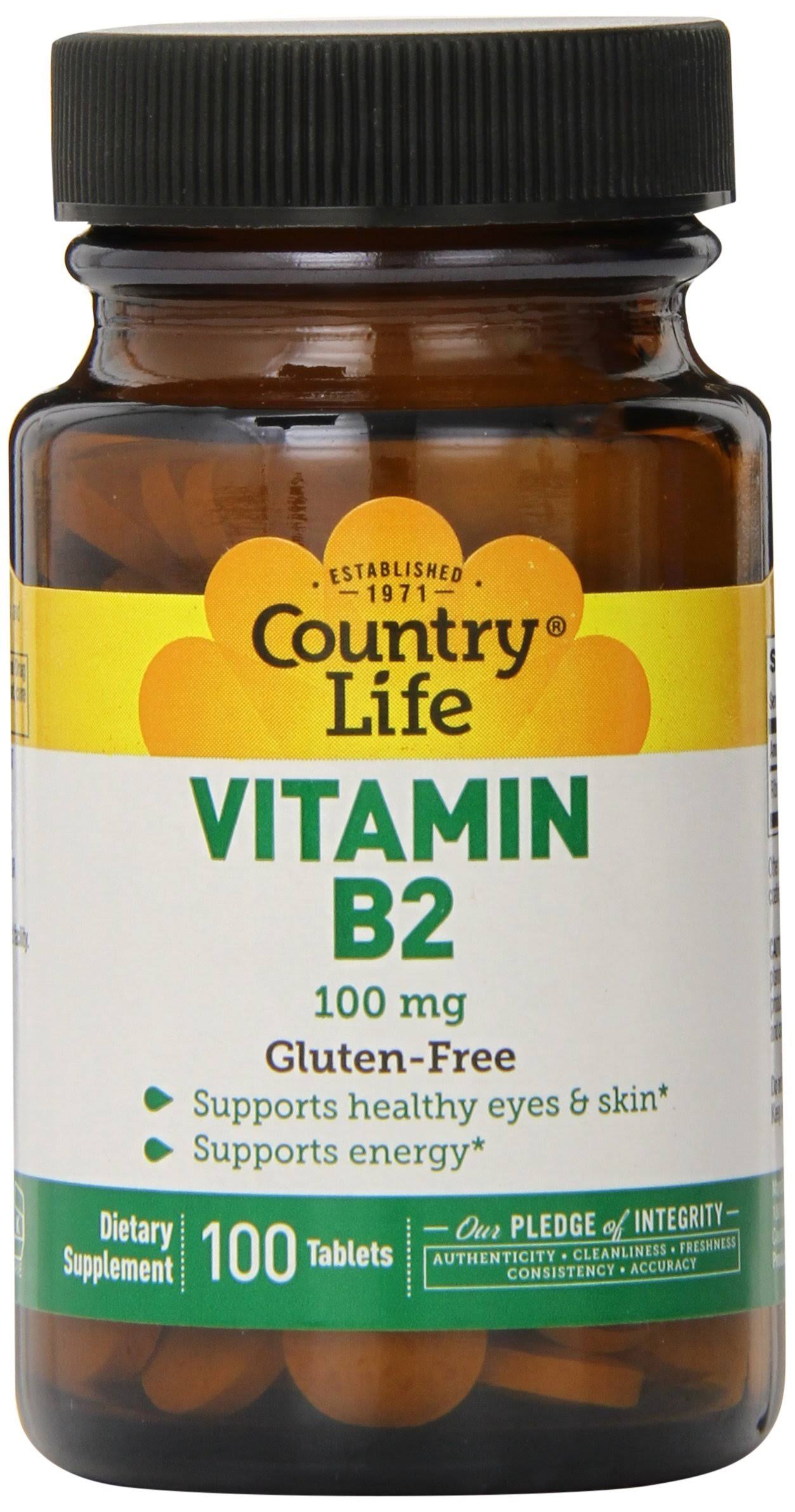 Country Life Vitamin B-2 - 100mg, 100 Tablets