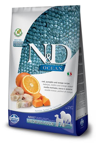 Farmina N&D Ocean Cod, Pumpkin & Orange Adult Medium & Maxi Dry Dog Food, 26.4-lb