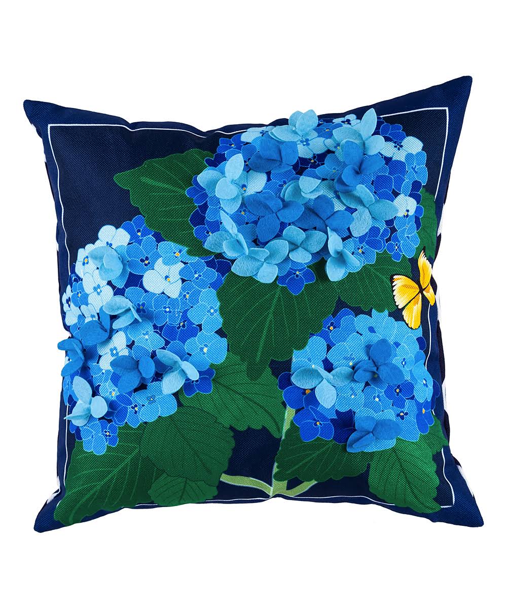 Evergreen Blue & Green Hydrangea Blossoms Throw Pillow Cover One-Size