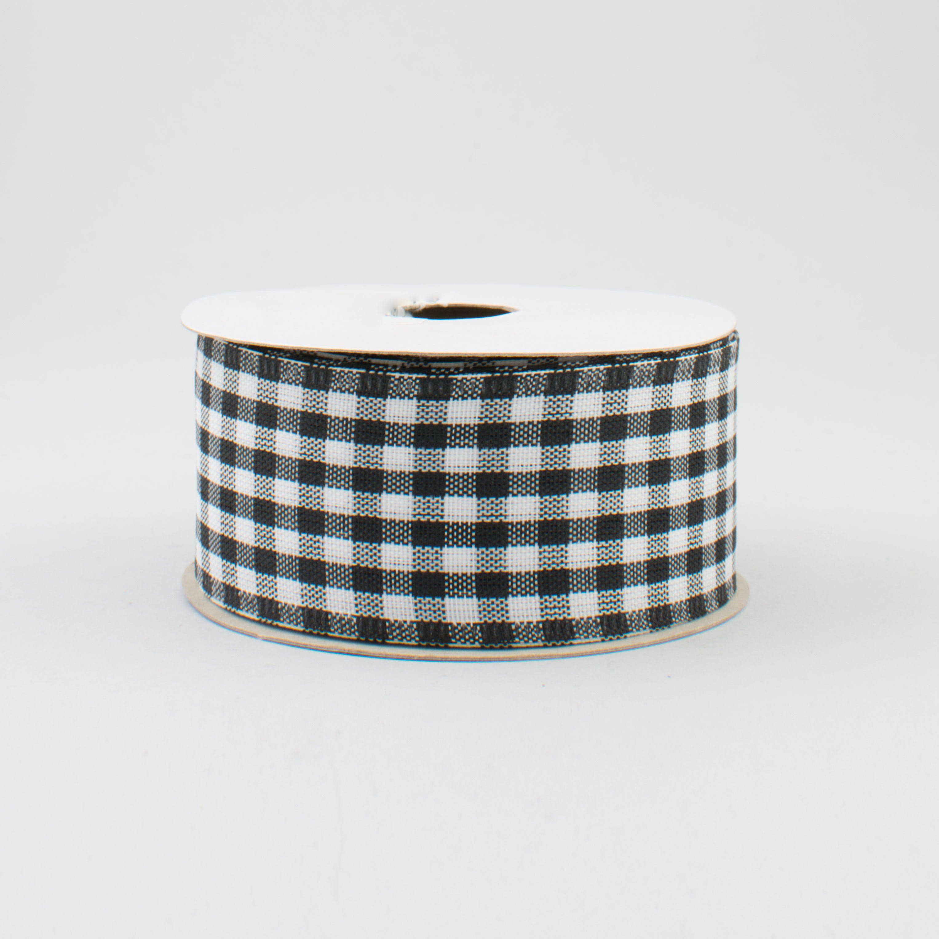 1.5" Wide Gingham Check Wired Ribbon Black & White (10 Yards)