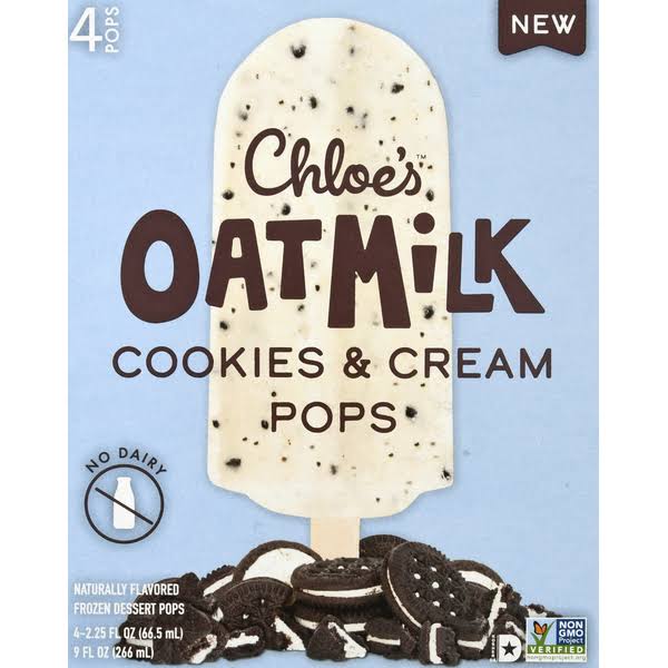 Chloe's Frozen Dessert Pops, Cookies & Cream, Oatmilk, 4 Pack - 4 pack, 2.25 fl oz pops