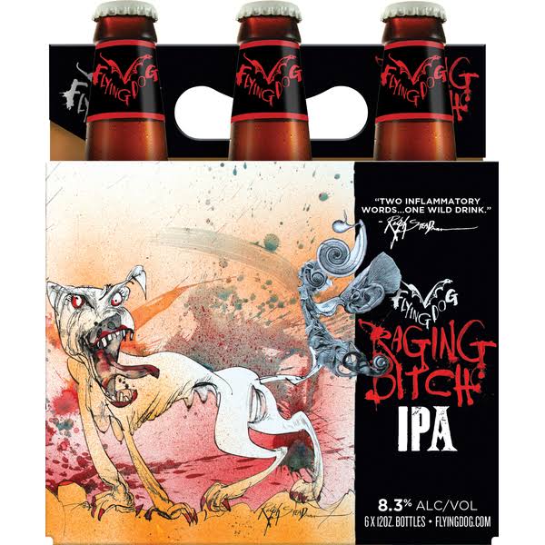 Flying Dog Beer, IPA, Raging Bitch - 6 pack, 12 oz bottles