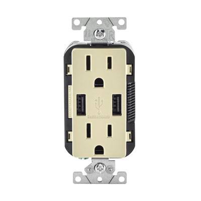 Leviton Decora Combination Duplex Receptacle and USB Charger - Ivory, 15A