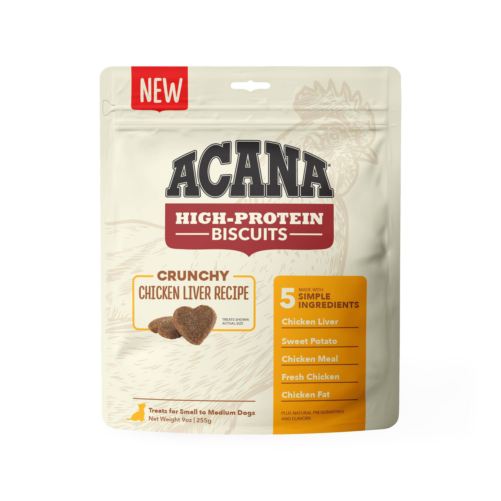 Acana Crunchy Biscuits Dog, High Protein, Treats Chicken Liver Recipe, Small - 9 oz