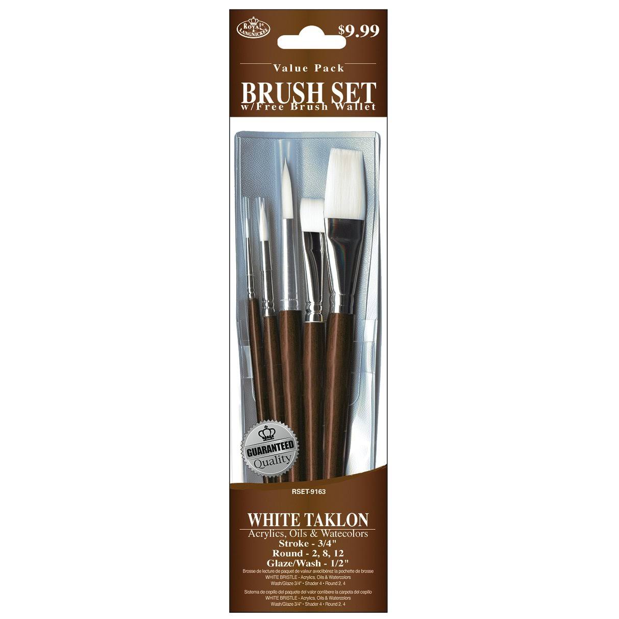 Royal Brush White Taklon Value Pack Brush Set-5/Pkg