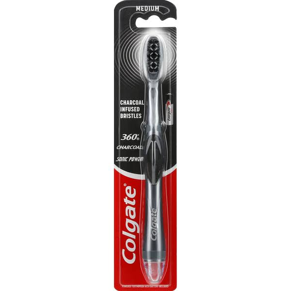 Colgate 360 Degrees Powered Toothbrush, Charcoal, Soft