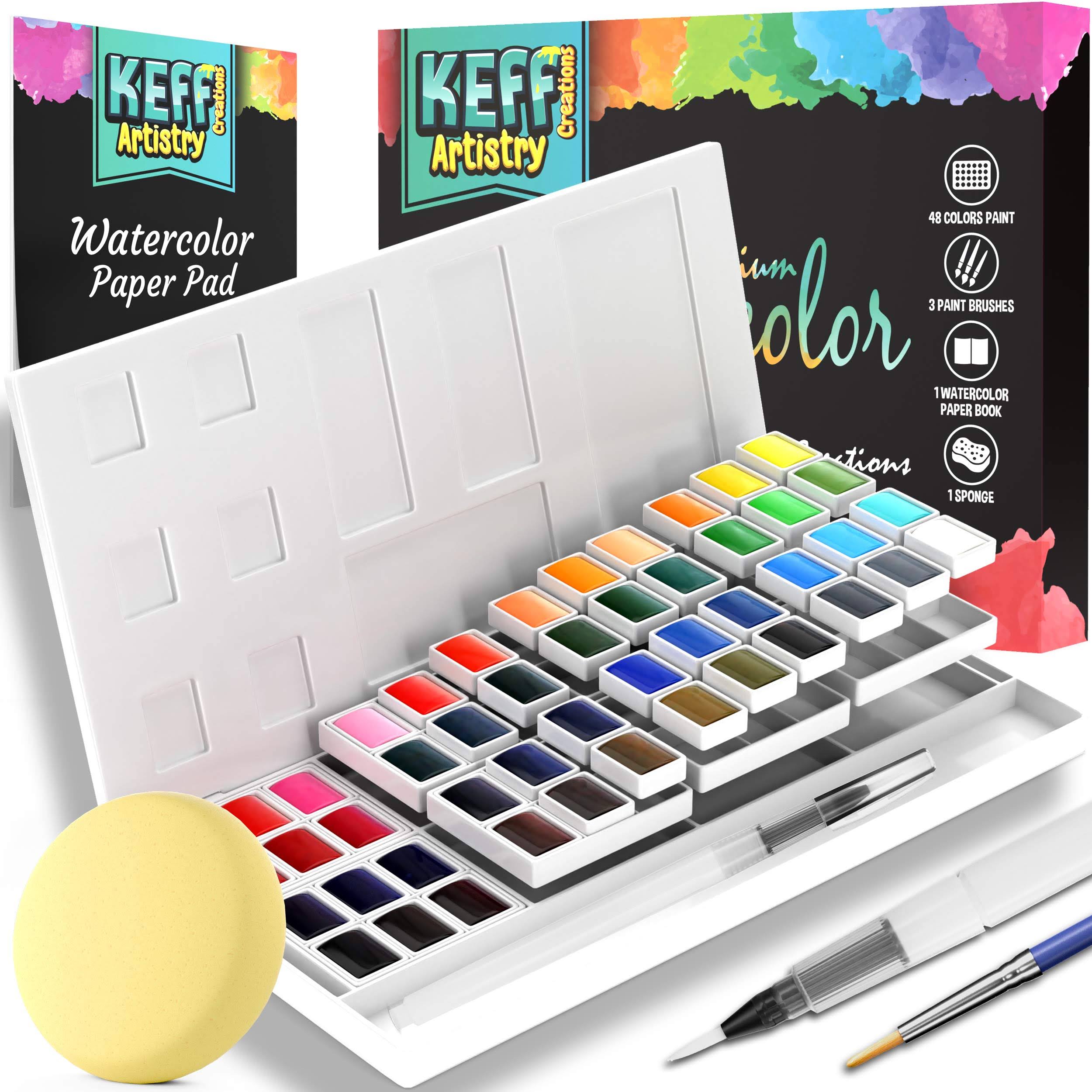 55 Pieces Watercolor Paint Set - Includes 48 Water Color Paint Palettes, 2 Watercolor Pens, Wooden Brush & 16-page Paper Pad Book, Great Kit for