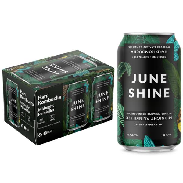 June Shine Hard Kombucha, Midnight Painkiller, 6 Pack - 6 pack, 12 oz cans