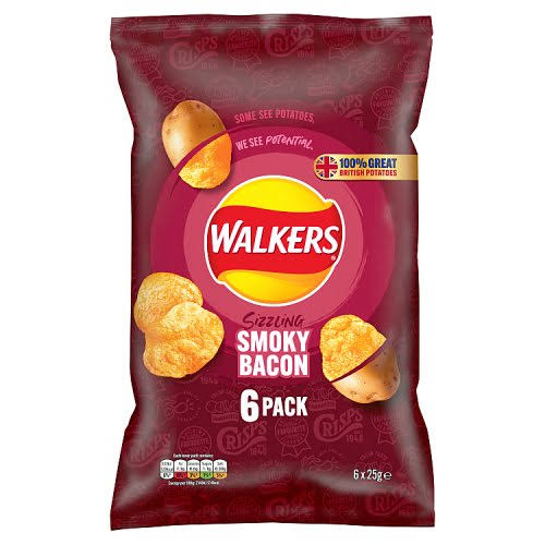 Walkers Smoky Bacon Crisps - 6 x 25g