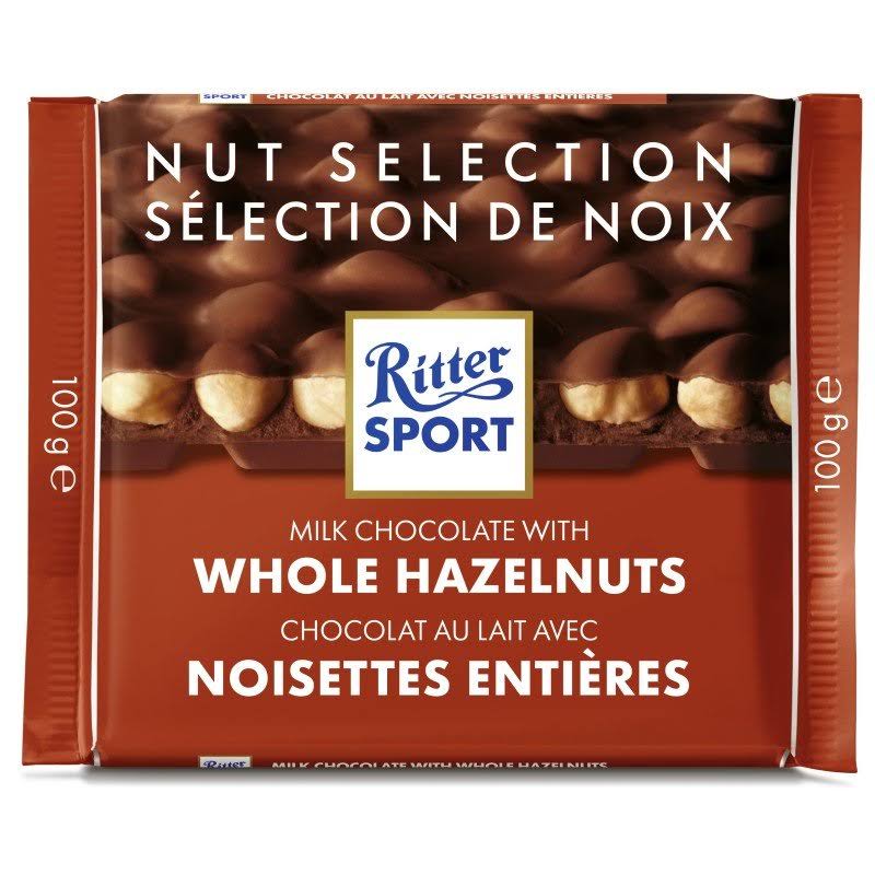 Ritter Sport Milk Chocolate Bar - Whole Hazelnuts, 100g