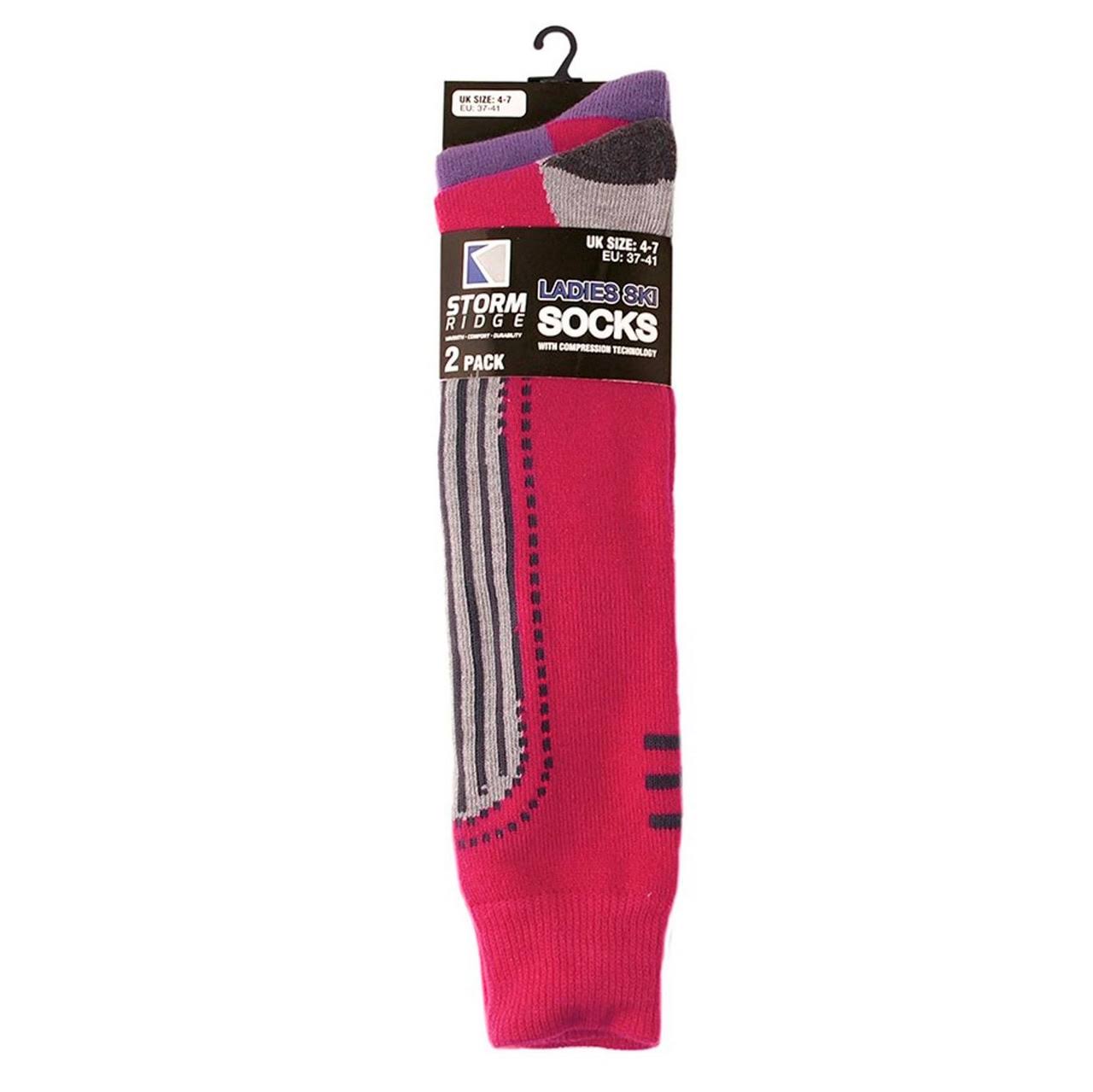 Womens 2 Pack Ski Socks Pink Purple Compression UK 4-7