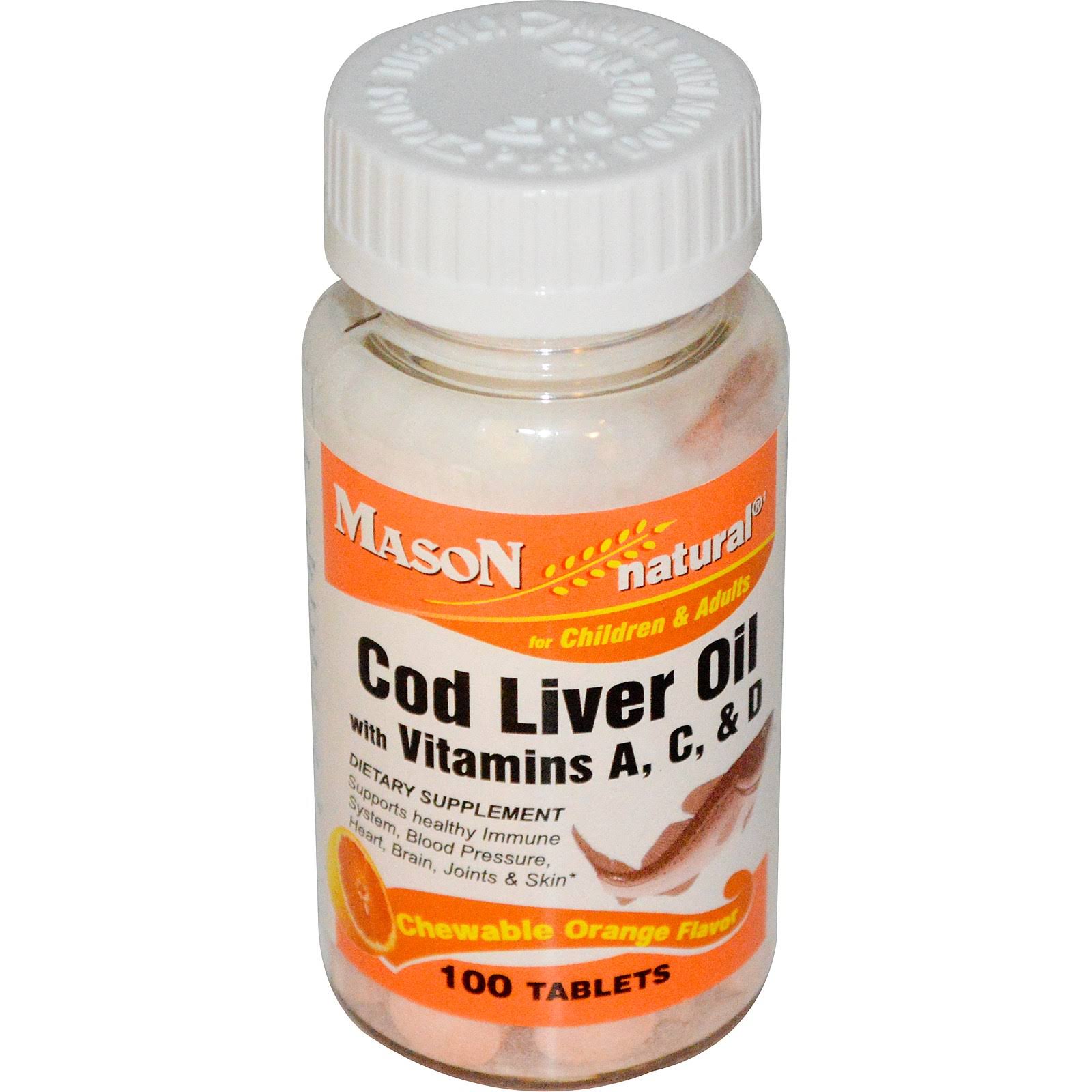 Mason Natural Cod Liver Oil Chewable Tablets - Orange, 100 Tablets