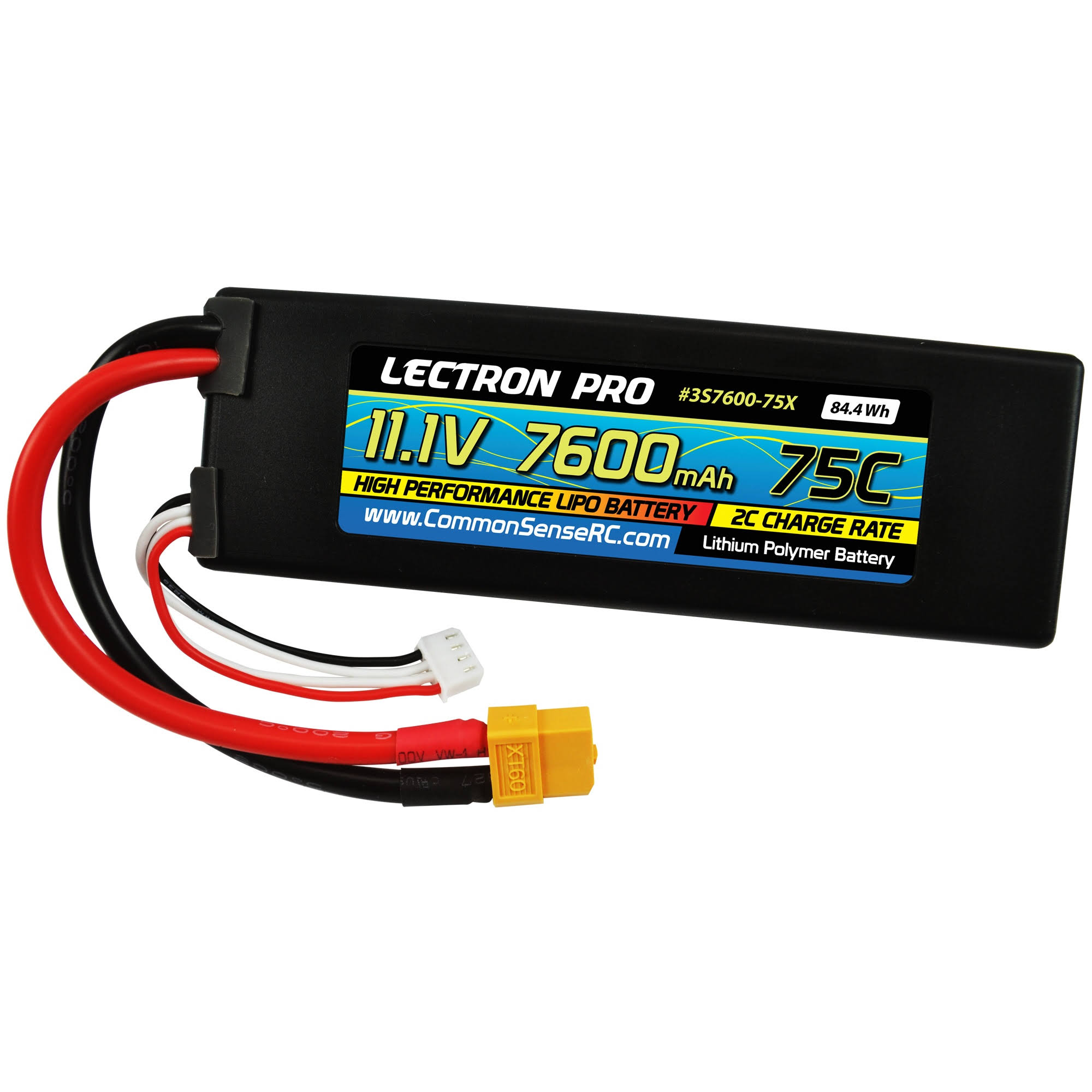 Common Sense RC Lectron Pro 7600mah 75c Lipo Battery - With Xt60 Connector, 11.1v