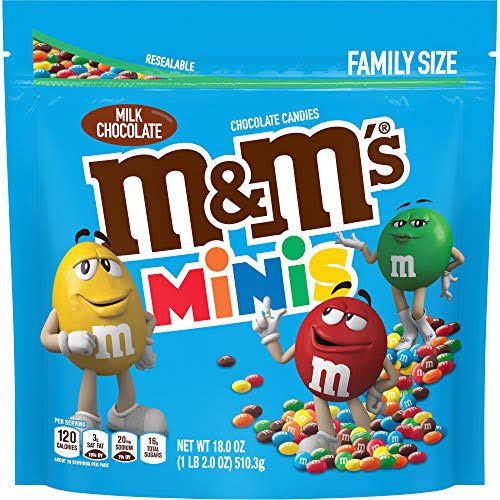 M&M's Milk Chocolate Minis Candy 18 Oz Family Size Bag Bulk Candy Bag,