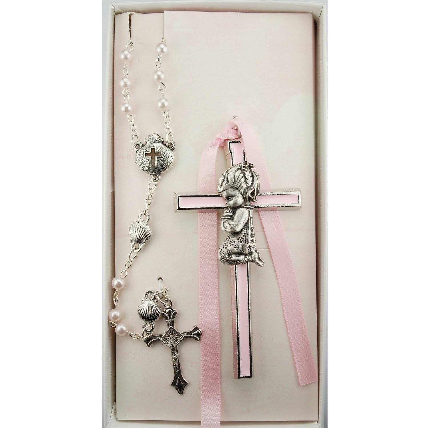 McVan Bs51 3 mm Crib Cross Rosary Set - Pink