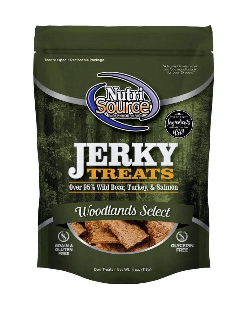 Nutrisource Woodlands Select Jerky Strips Wild Boar, Turkey & Salmon Grain-Free Jerky Dog Treats 4 oz