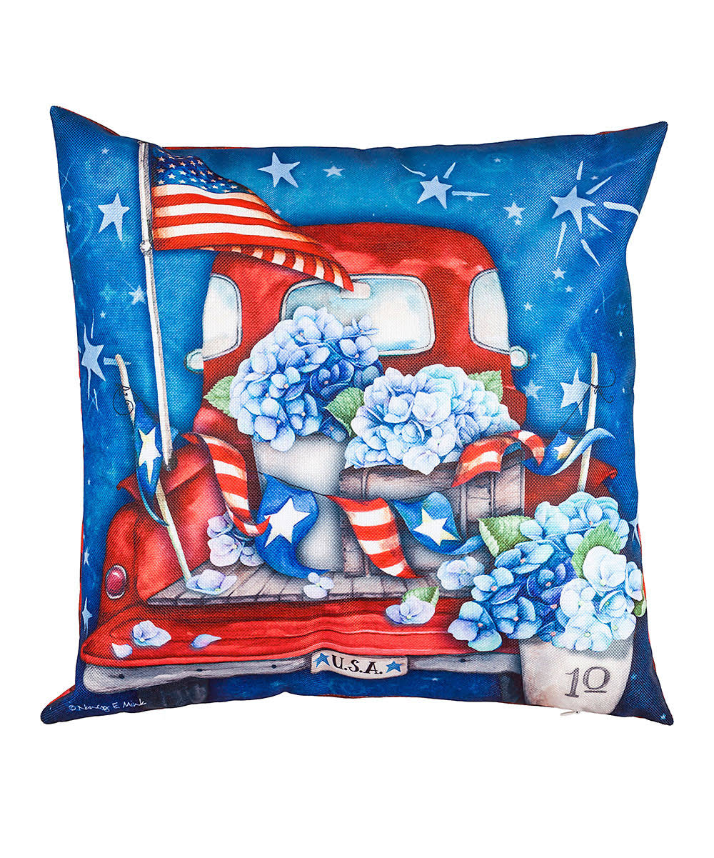 Evergreen Red & Blue Plaid Patriotic Truck Throw Pillow Cover One-Size