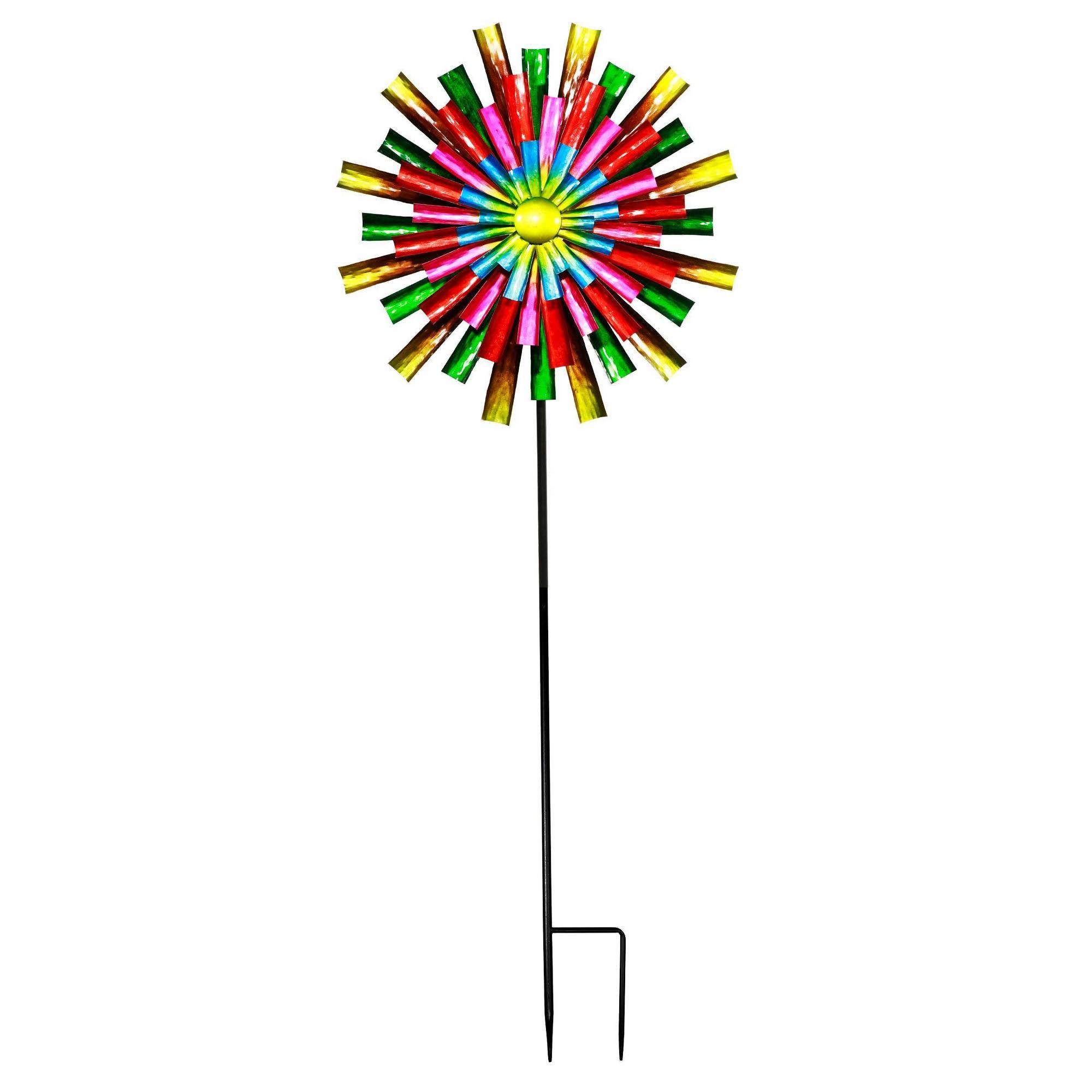 Alpine 81-inch Outdoor Colorful Flower Wind Spinner Stake, Multicolor - Metal
