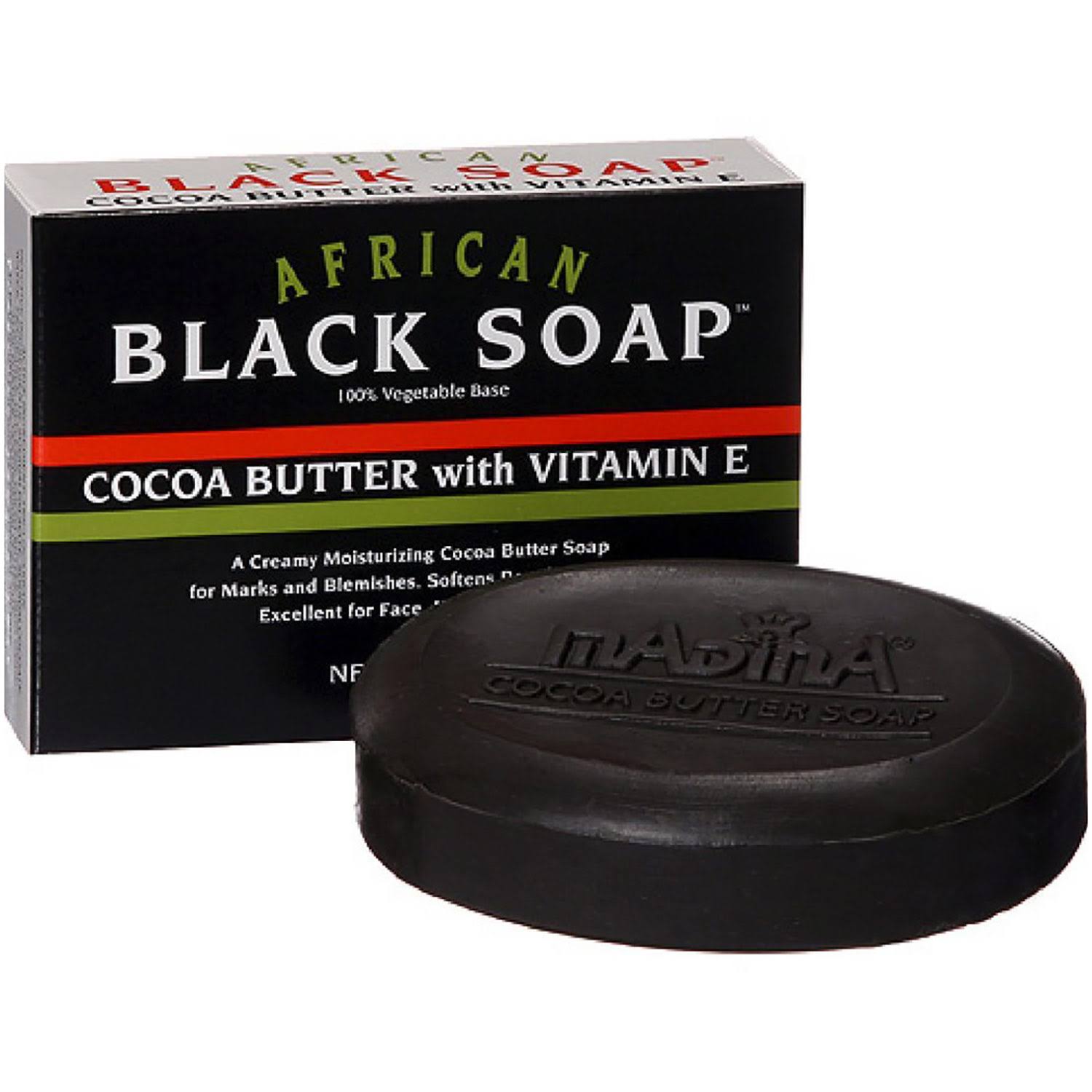 Madina African Black Soap - Cocoa Butter with Vitamin E, 3.5oz