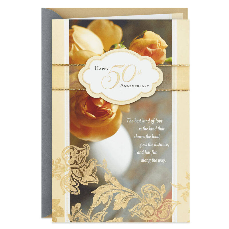 Hallmark Anniversary Card, Best Kind of Love Yellow Roses 50th Anniversary Card