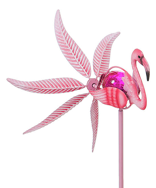 Evergreen Pink Flamingo Solar Wind Spinner Stake One-Size