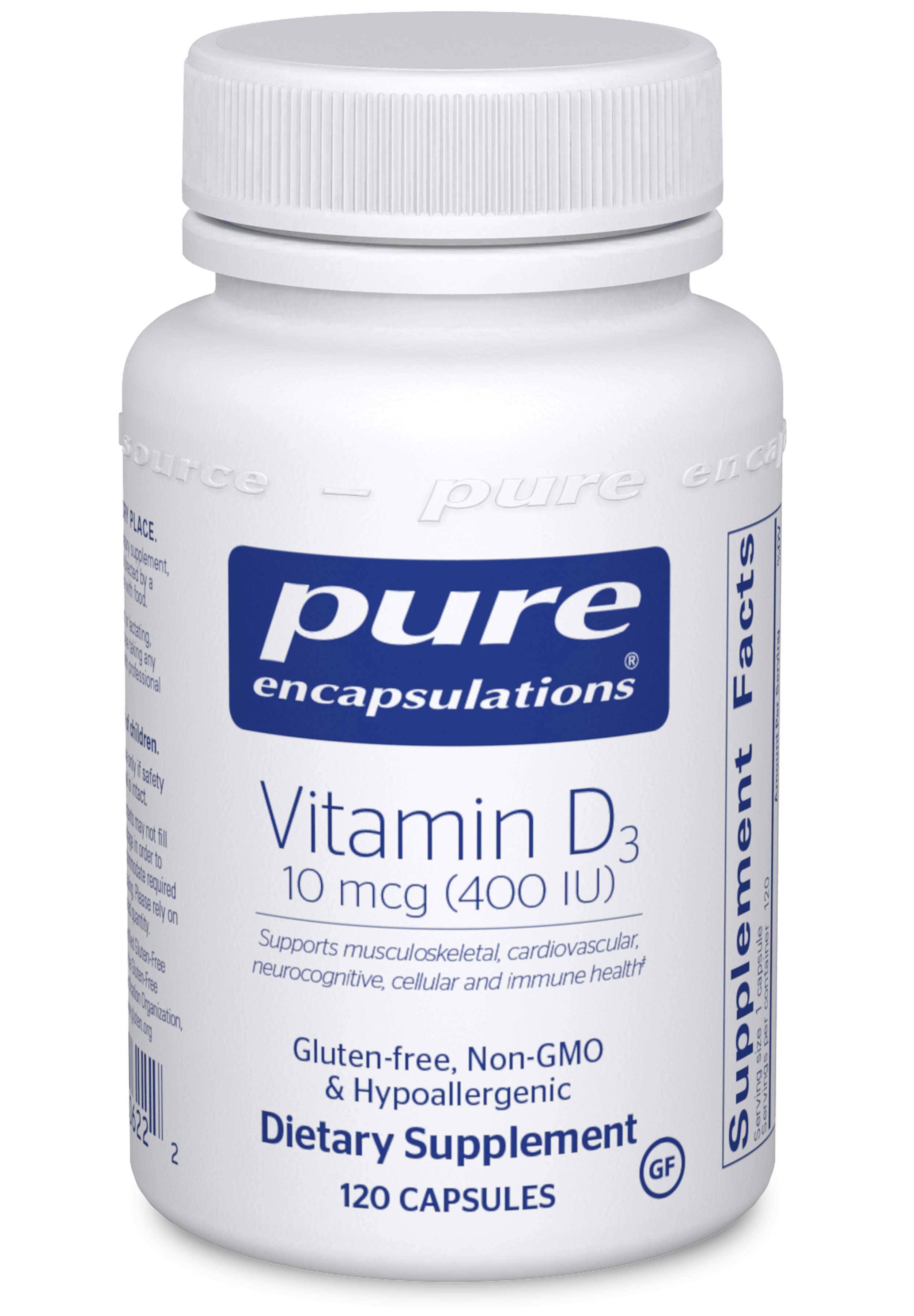 Pure Encapsulations Vitamin D3 10 Mcg (400 IU) 120 Capsules