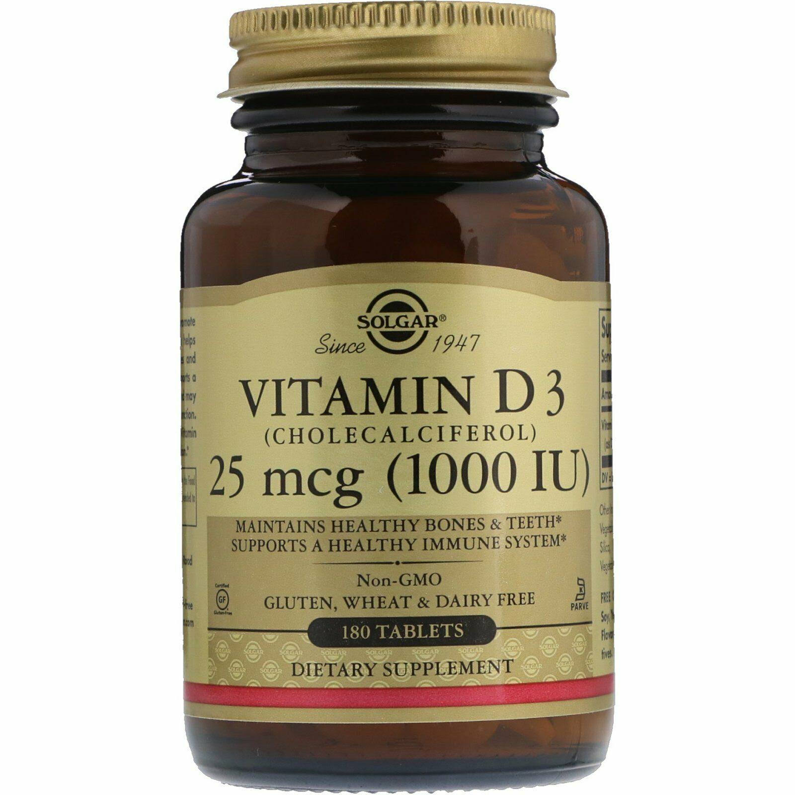 Solgar Vitamin D3 1000 IU Bones & Teeth Support - 180 Tablets