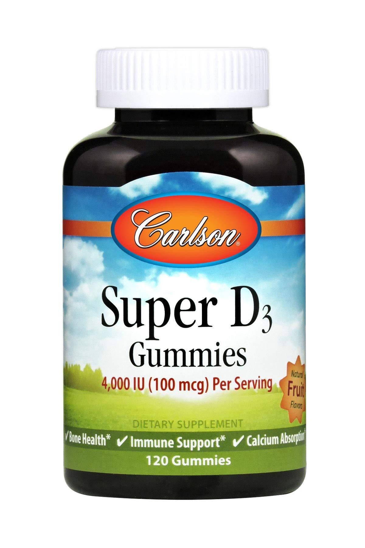 Carlson Labs Super Vitamin D3 Gummies Natural Fruit 4000 IU Dietary Supplement - 120ct