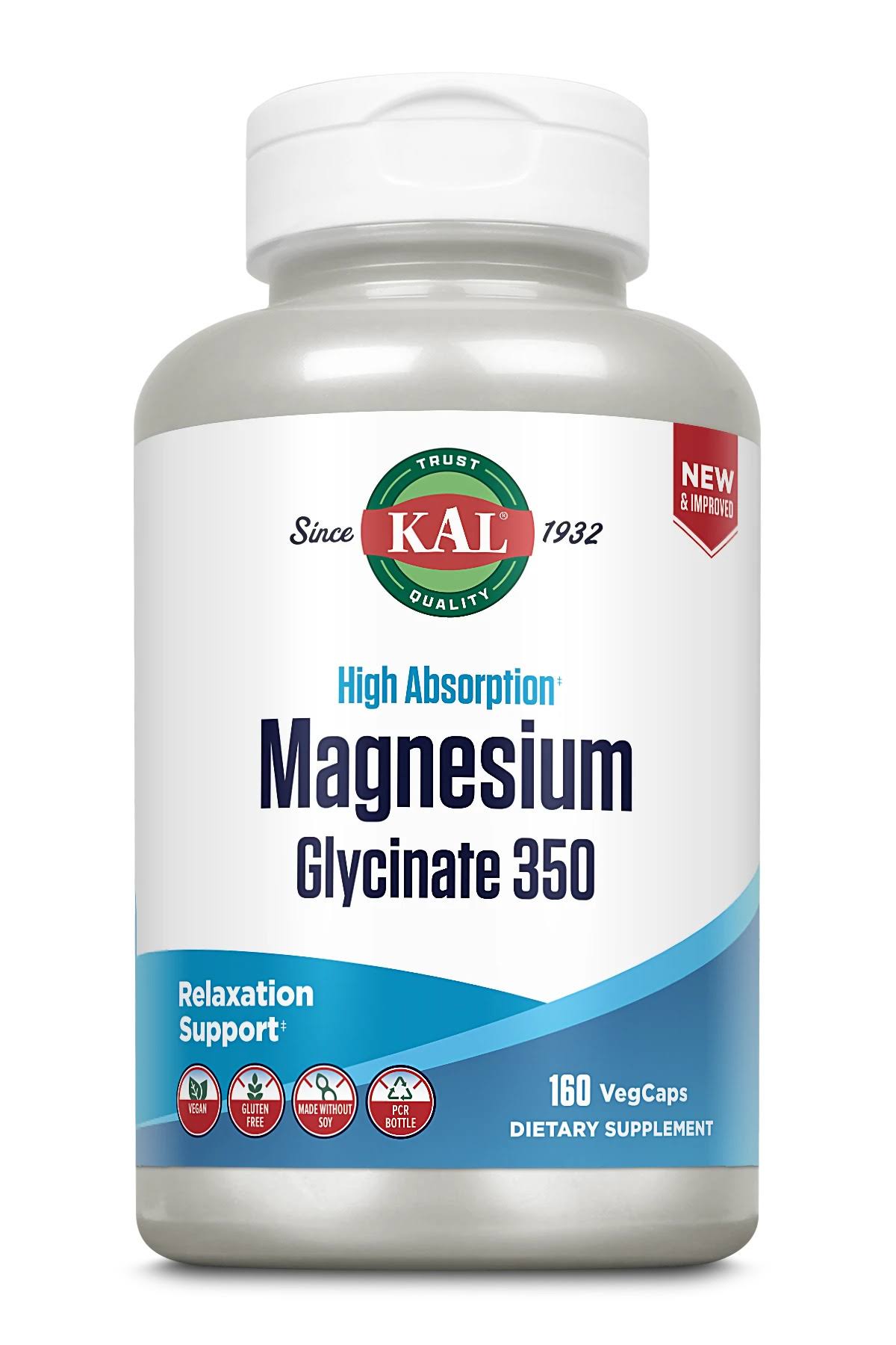 KAL, High Absorption Magnesium Glycinate 350, 160 VegCaps