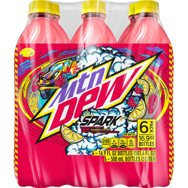 Mtn Dew Soda, Raspberry Lemonade, Spark, 6 Pack - 6 pack, 16.9 fl oz bottles