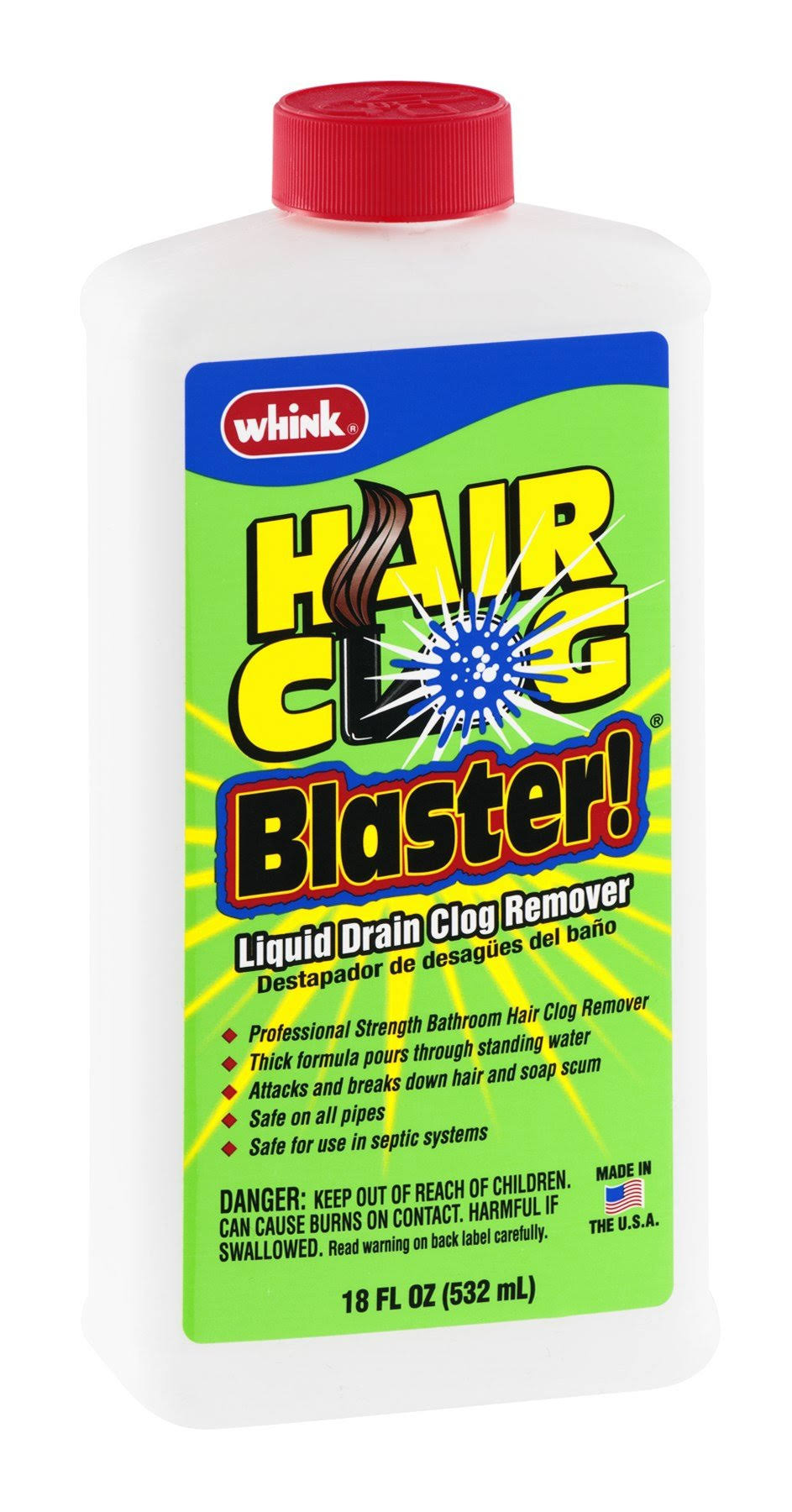 Whink Hair Clog Blaster! Liquid Drain Clog Remover - 18 oz