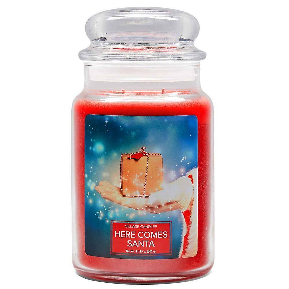 Village Candle Premium 26oz Scented Candle Jar Here Comes Santa