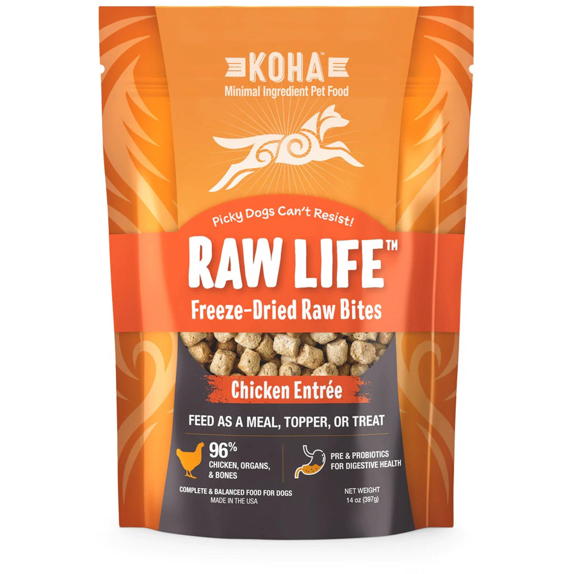 Koha Raw Life Freeze-Dried Raw Bites Chicken Entrée For Dogs 14 oz