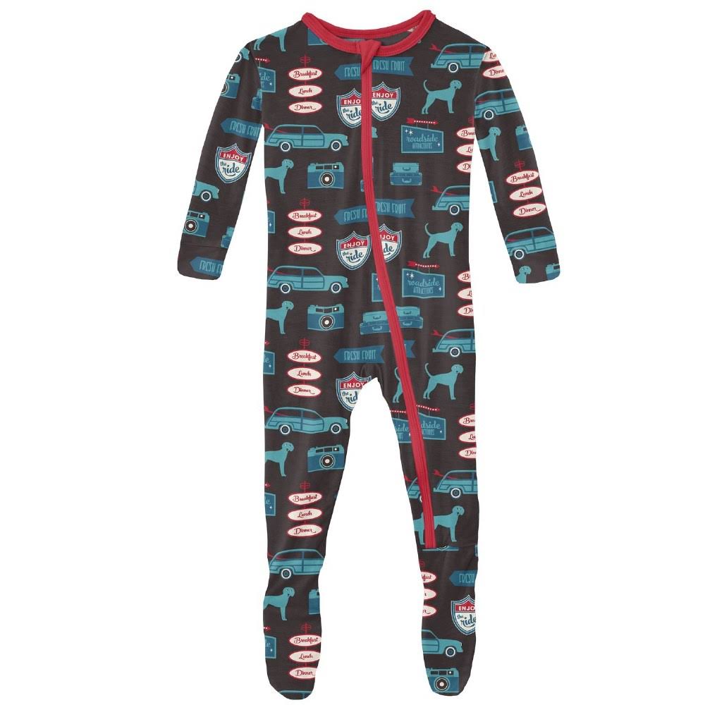 Kickee Pants Print Footie with Zipper in Midnight on The Road 12-18 M
