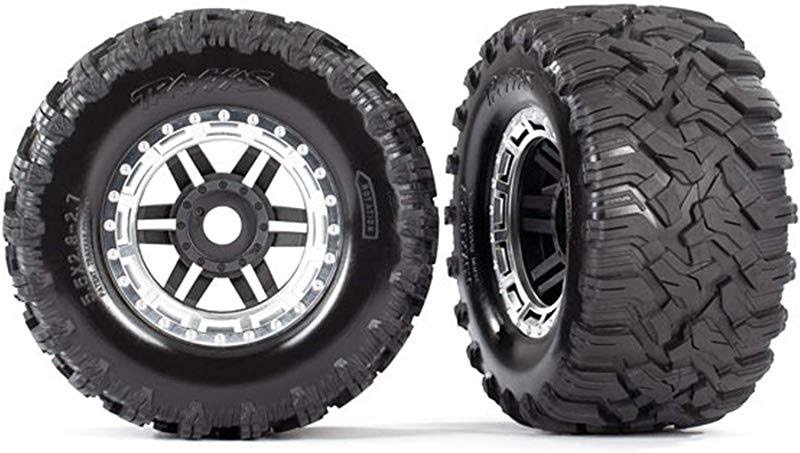 Traxxas 8972X Tyres & Wheels, Black, Satin Chrome Beadlock Style, Maxx MT Tyres | Traxxas | Hobbies