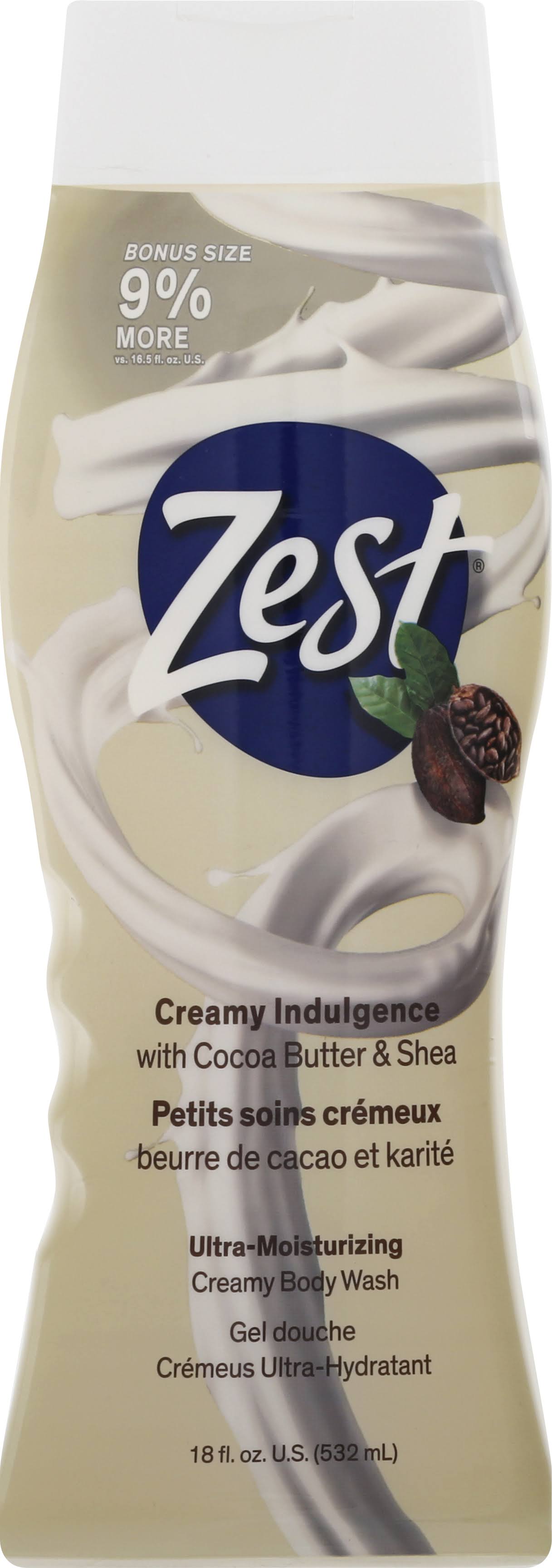 Zest Moisturizing Body Wash - Creamy Cocoa Butter and Shea, 18.0oz