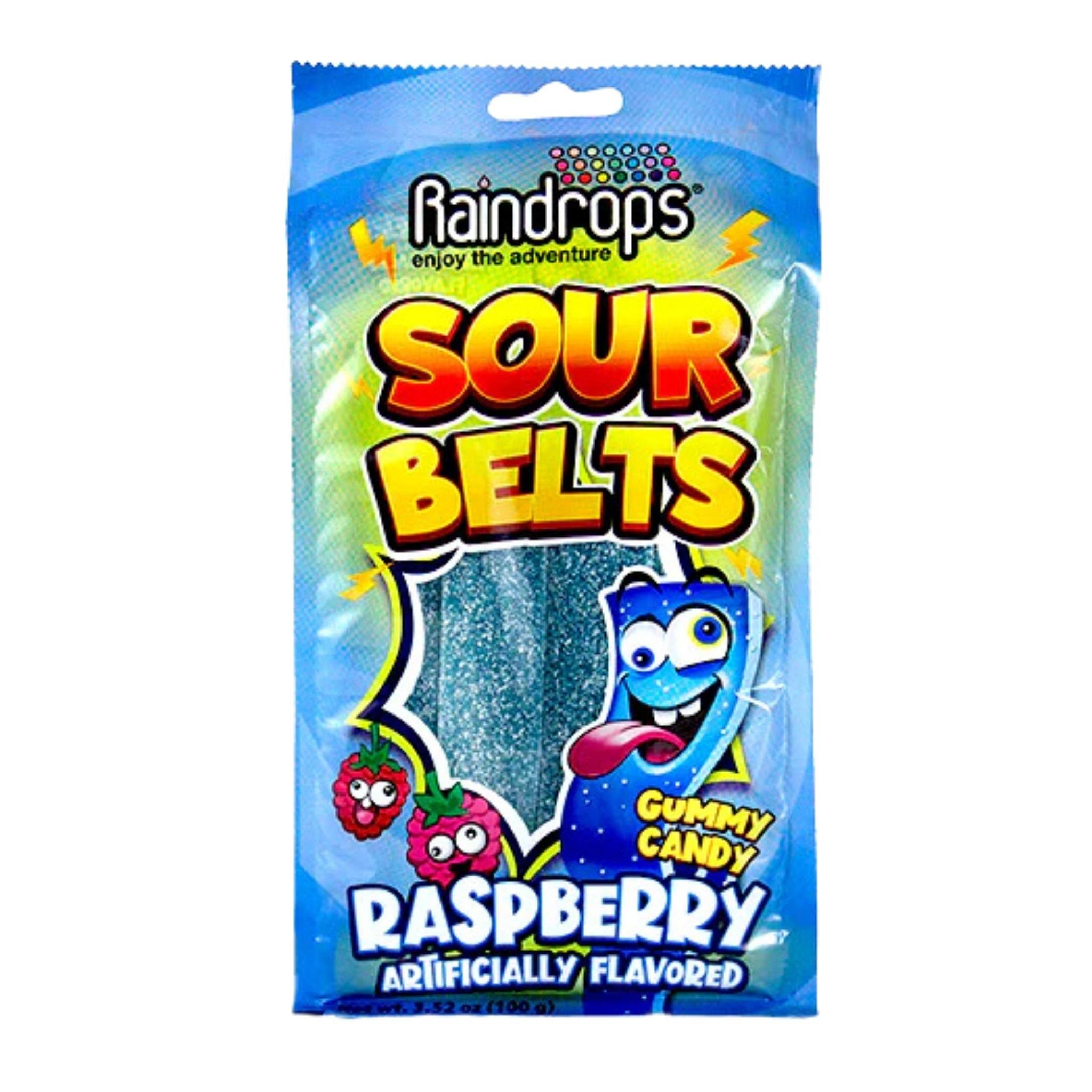 Raindrops - Blue Raspberry Sour Belts Gummy Candy, 3.52 oz.