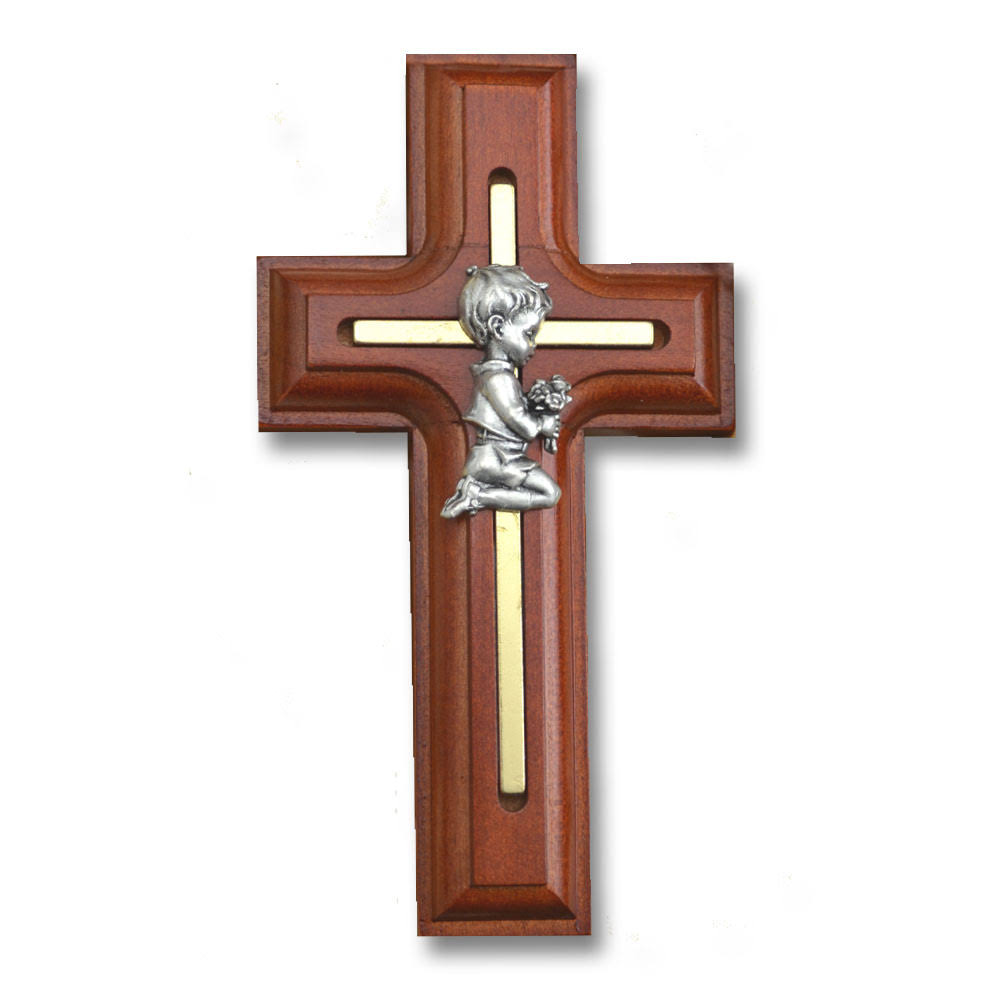 Rosewood Praying Boy Inlay Cross 5in | St. Patricks Guild