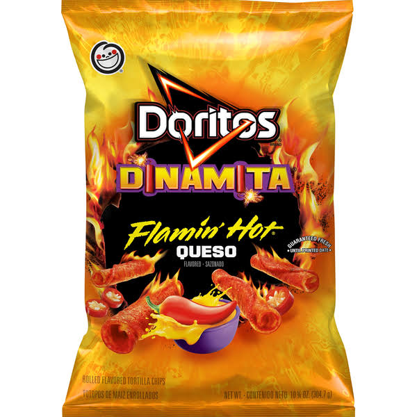 Doritos Dinamita Tortilla Chips, Rolled, Flamin Hot Queso Flavored - 10.75 oz