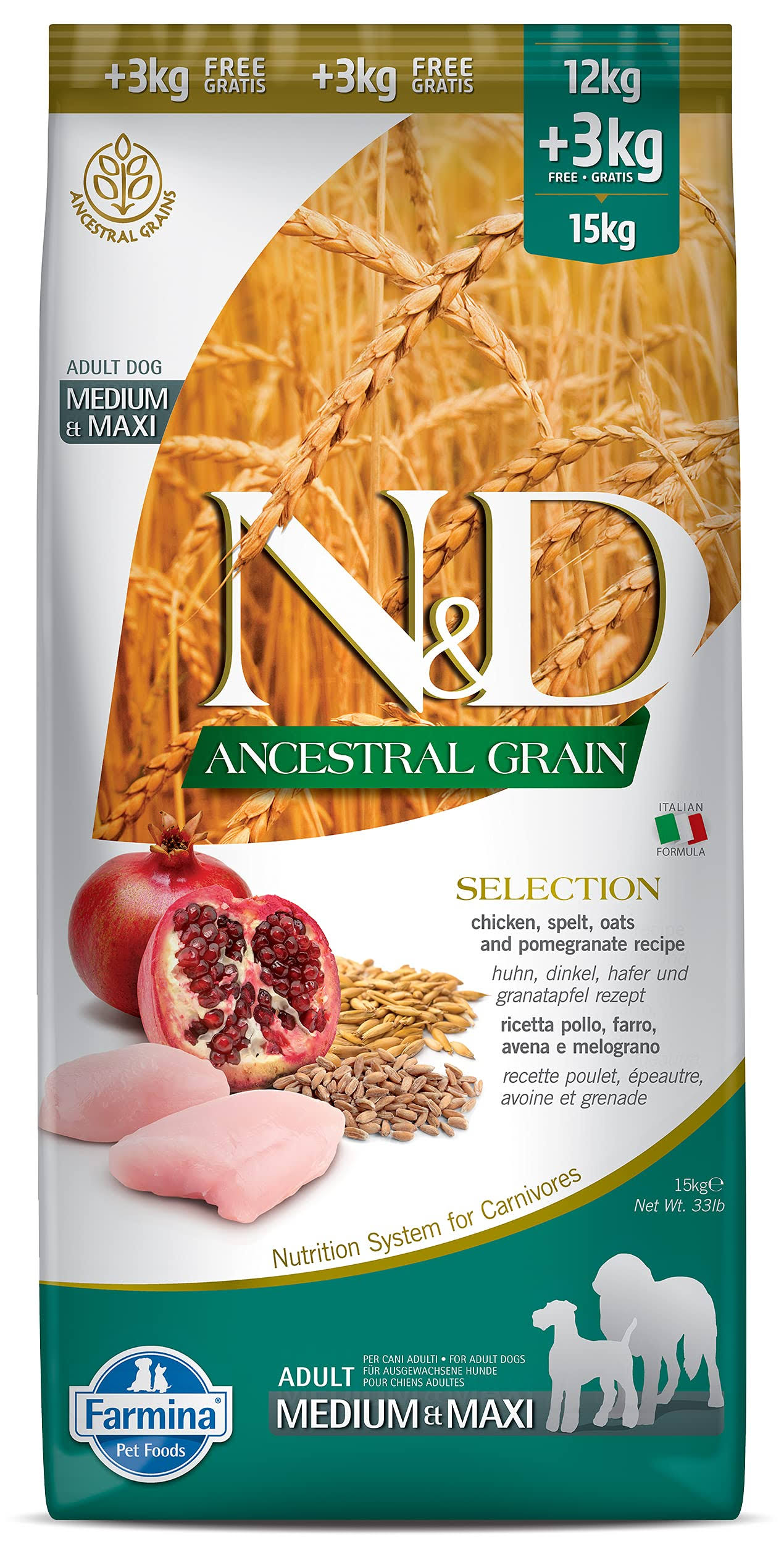 Dry Food Farmina N&D Low Ancestral Grain Adult Medium & Maxi Chicken & Pomegranate Dry Food for Medium and Large Dogs