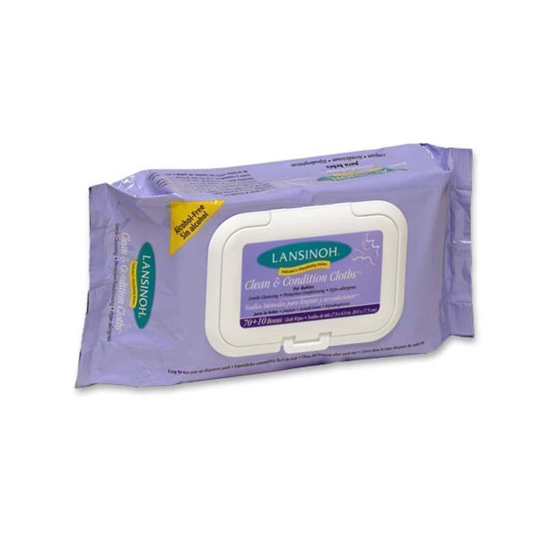 Lansinoh Baby Clean & Condition Baby Wipes - 80pk