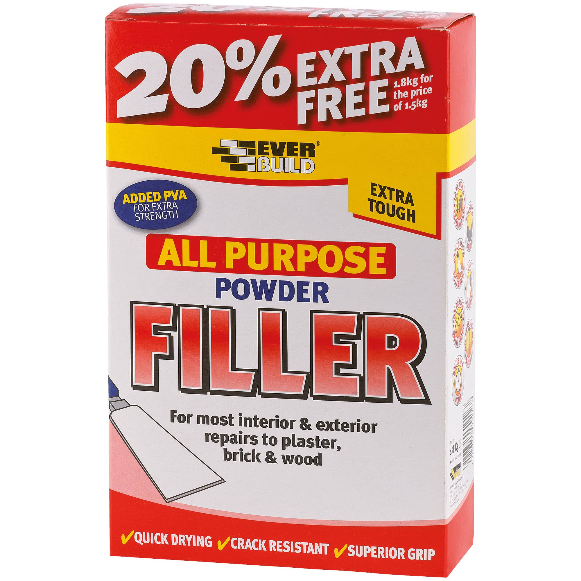 Everbuild All Purpose Powder Filler - 1.5kg + 20% Free