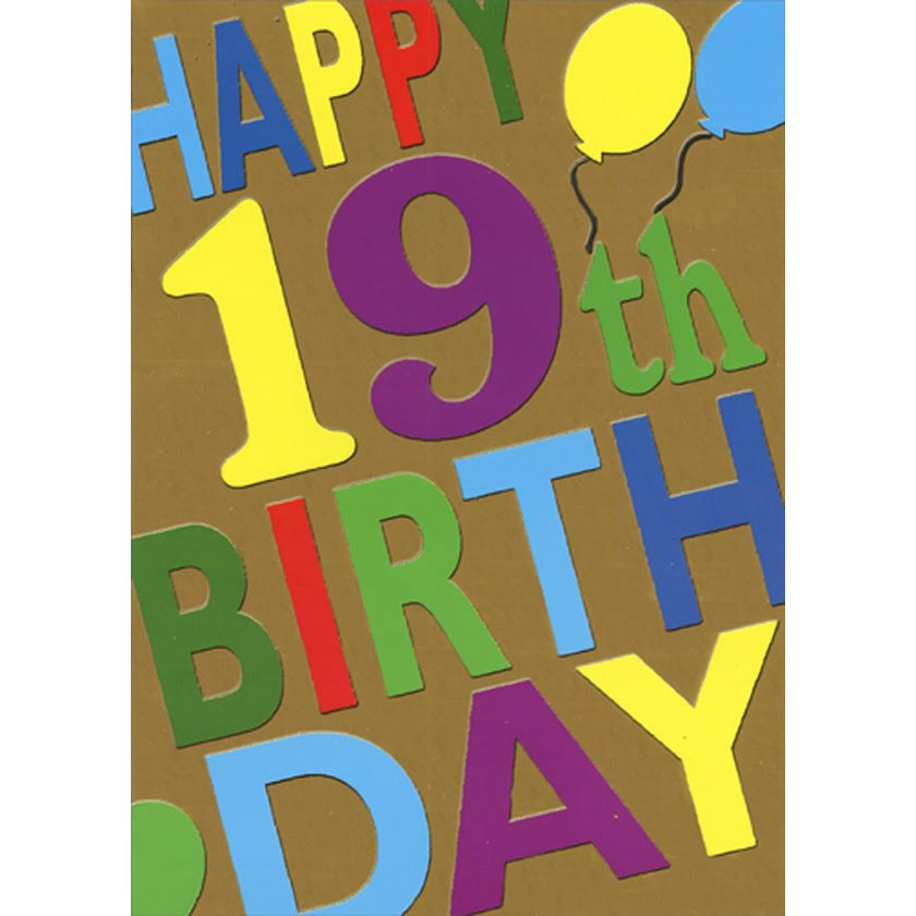 Designer Greetings Colorful Words on Gold Foil Age 19 / 19th Birthday Card