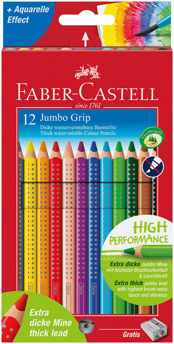 Faber-Castell Jumbo Grip Coloured Pencils - 12 Pack