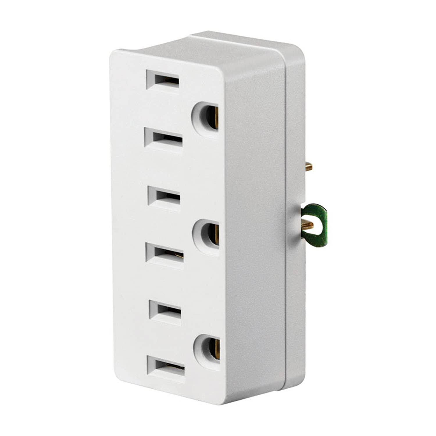 Leviton 002-00698-00W Grounding Triple Outlet Adapter, White