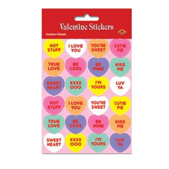 Beistle 74005 Candy Heart Stickers - 4 Sheets