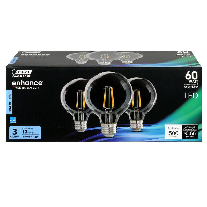 FEIT Electric Enhance 55 watts G25 Filament LED Bulb 500 lumens Daylight Globe